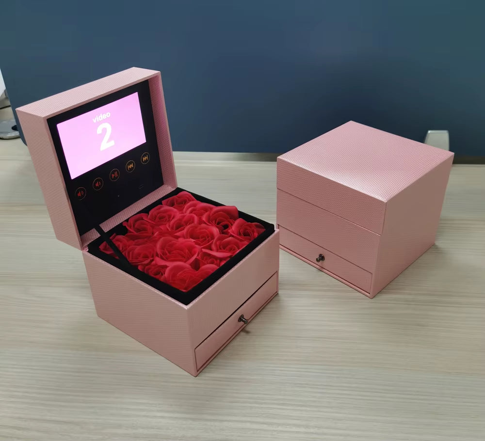 Usb Upload Video Luxury Jewelry Flower Box Video Player Gift Box LCD Screen Advertising Marketing Digital Brochure Card Box