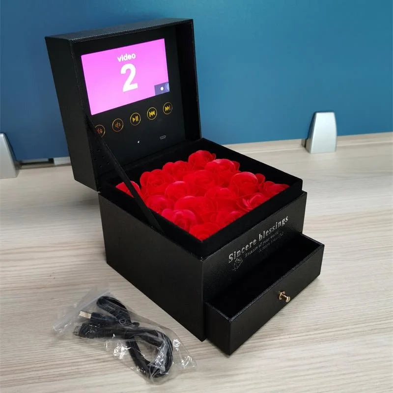 Usb Upload Video Luxury Jewelry Flower Box Video Player Gift Box LCD Screen Advertising Marketing Digital Brochure Card Box