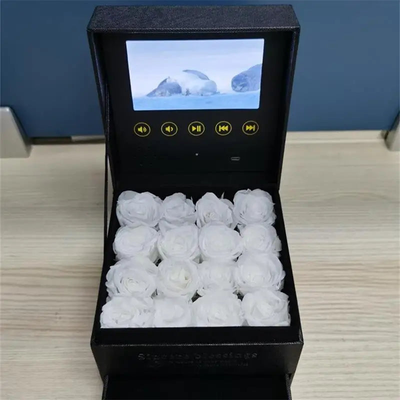 Usb Upload Video Luxury Jewelry Flower Box Video Player Gift Box LCD Screen Advertising Marketing Digital Brochure Card Box