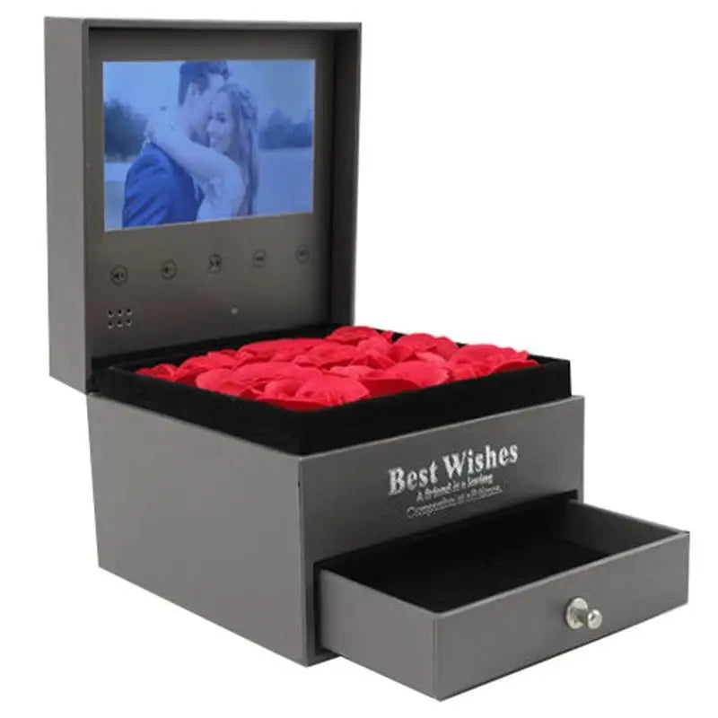 Usb Upload Video Luxury Jewelry Flower Box Video Player Gift Box LCD Screen Advertising Marketing Digital Brochure Card Box